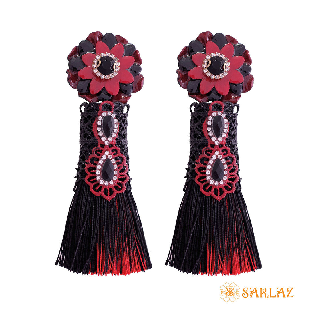 Ornate Flower Statement Earrings - Tassel Earrings
