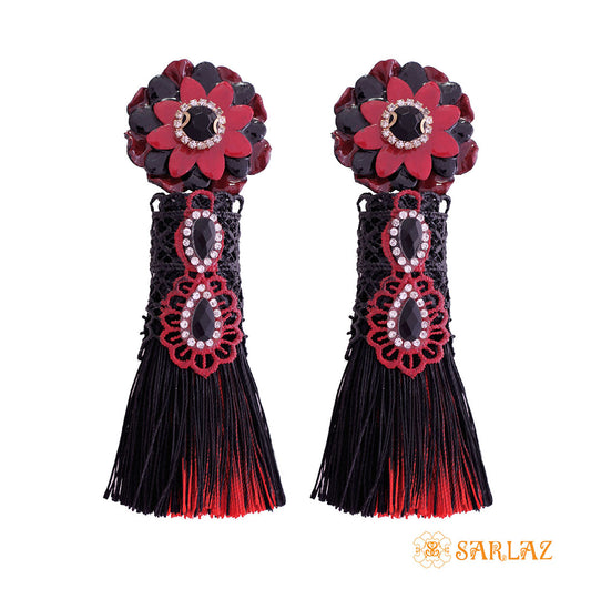Ornate Flower Statement Earrings - Tassel Earrings
