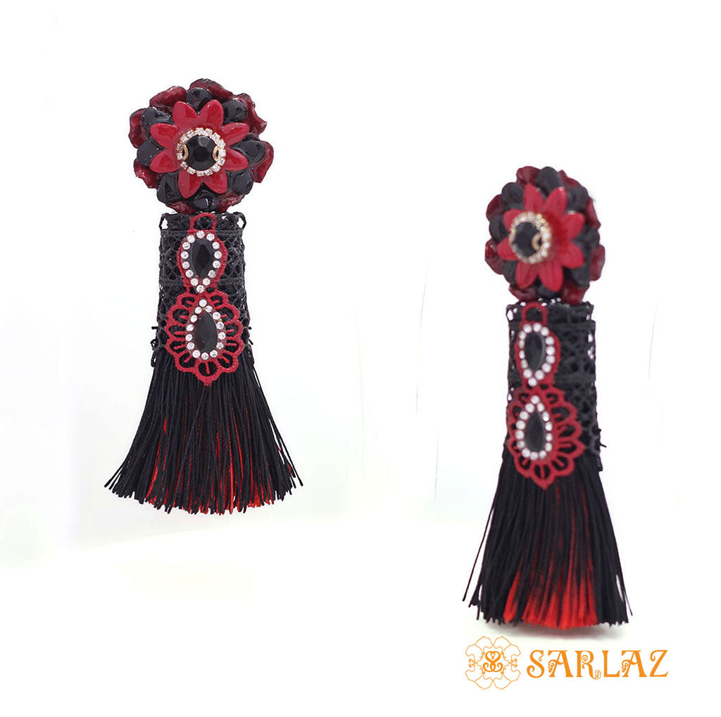 Ornate Flower Statement Earrings - Tassel Earrings