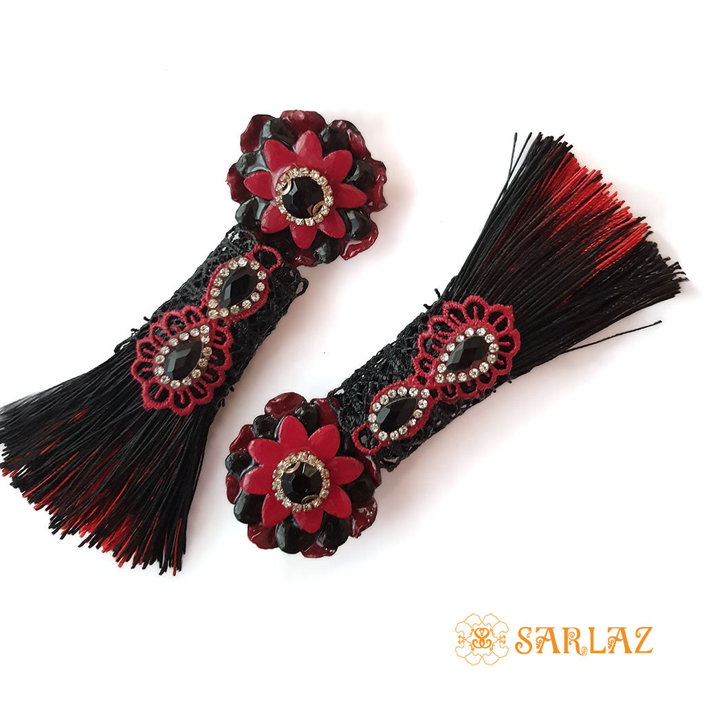 Ornate Flower Statement Earrings - Tassel Earrings