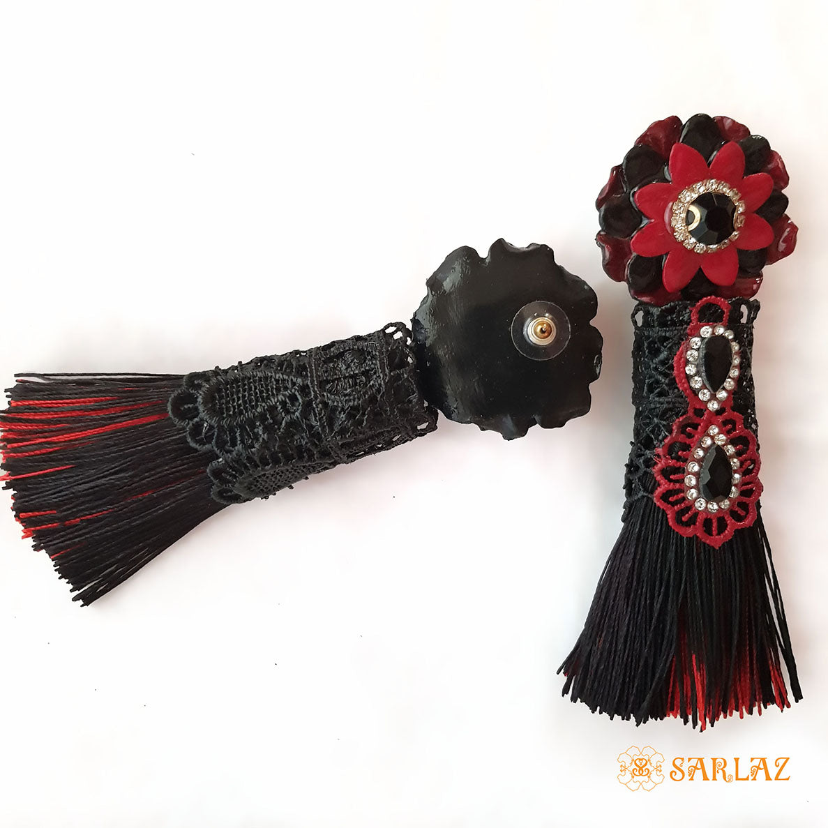 Ornate Flower Statement Earrings - Tassel Earrings