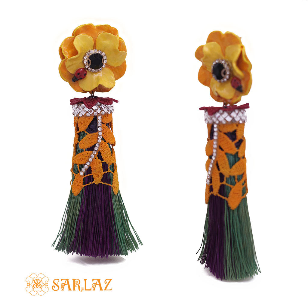 Beauteous Flower Statement Earrings - Tassel Earrings