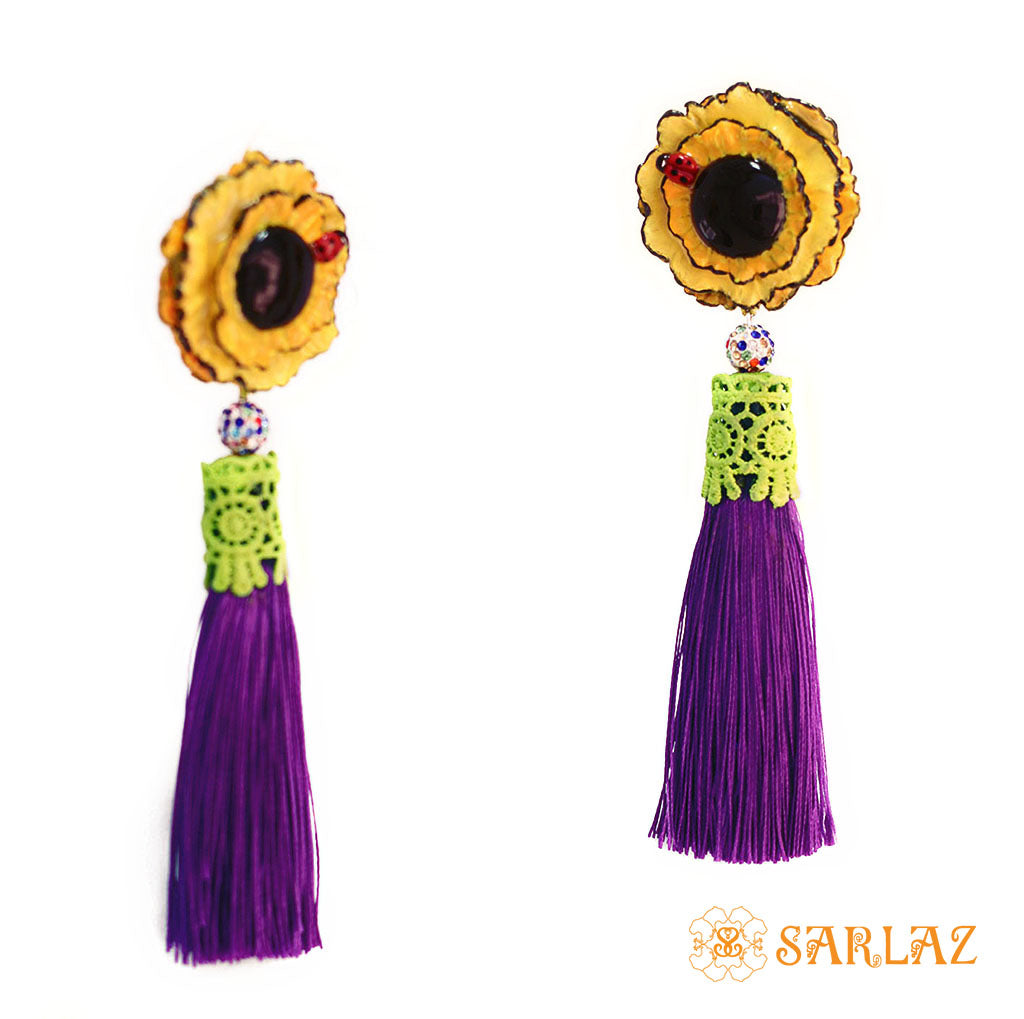 Sunny Flower Statement Earrings - Tassel Earrings