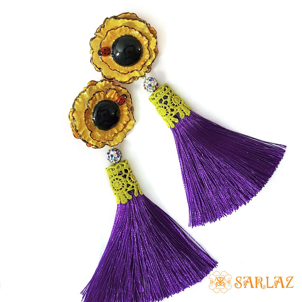 Sunny Flower Statement Earrings - Tassel Earrings
