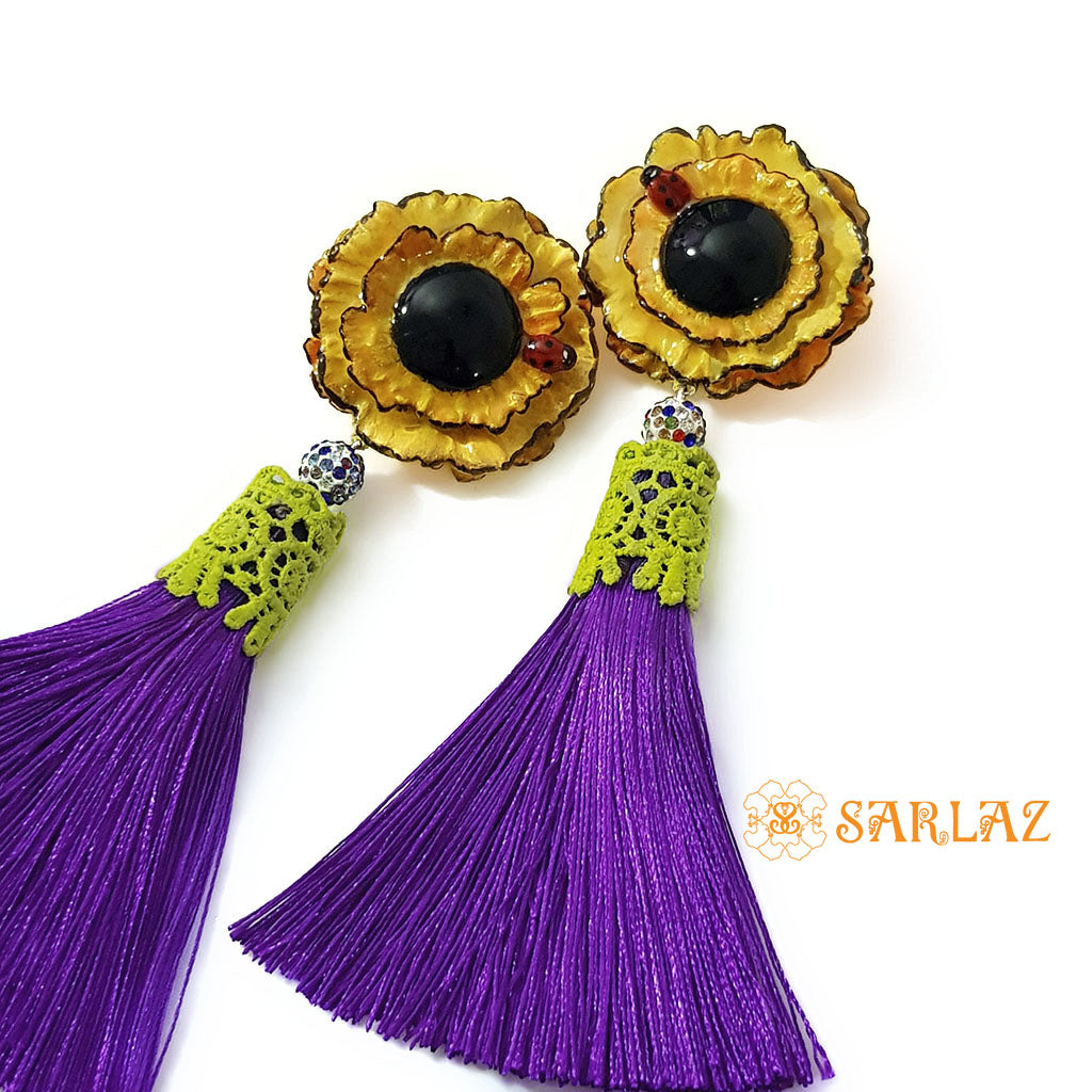 Sunny Flower Statement Earrings - Tassel Earrings