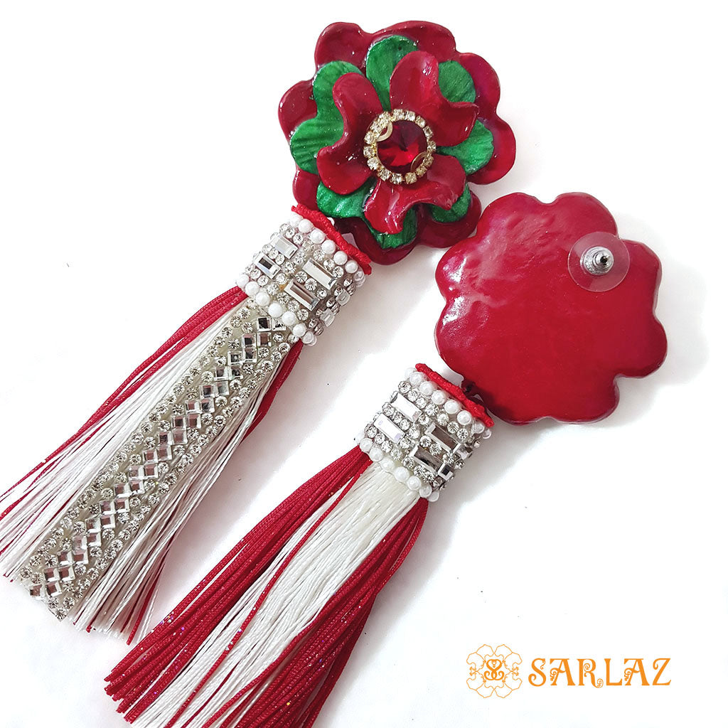 Enchanting Flower Statement Earrings - White Tassel Earrings