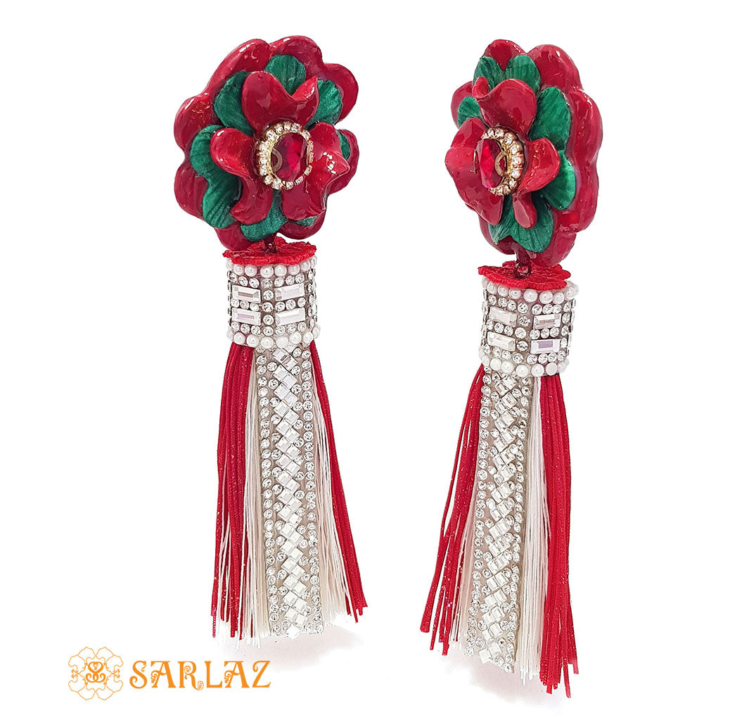 Enchanting Flower Statement Earrings - White Tassel Earrings