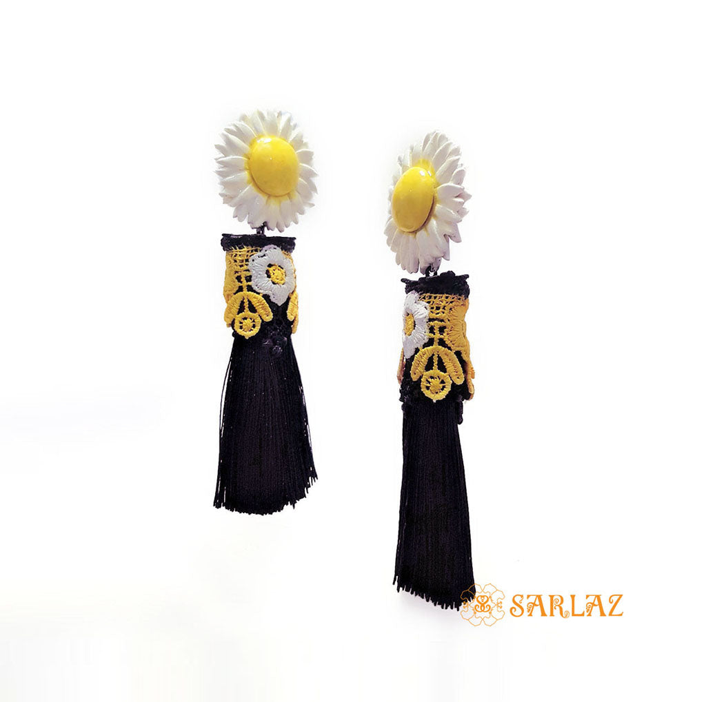 Love Daisy Flower Statement Earrings - Tassel Earrings
