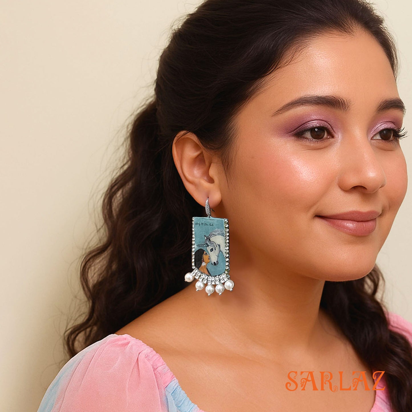 Anjanee – Badge Frame Pearl Setting — Unicorn earrings