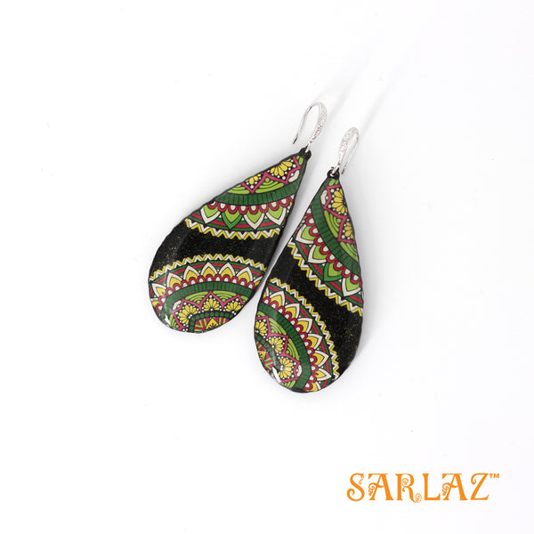 Chakra wrap black and green earrings — Pattern theme jewellery