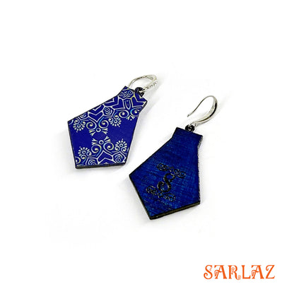 Cobalt Echo — Wood Earrings