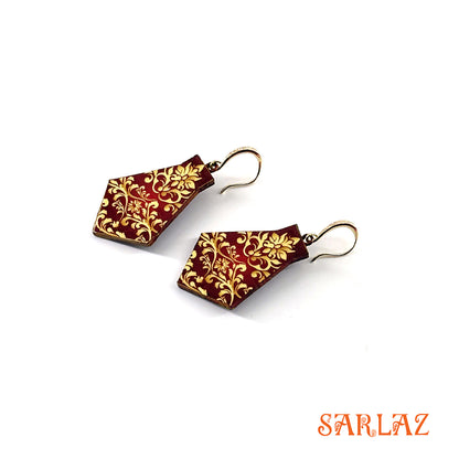 Crimson Crest — Wood Earrings