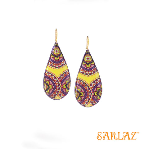 Fiala Yellow base Purple pattern Teardrop earrings — Pattern theme jewellery