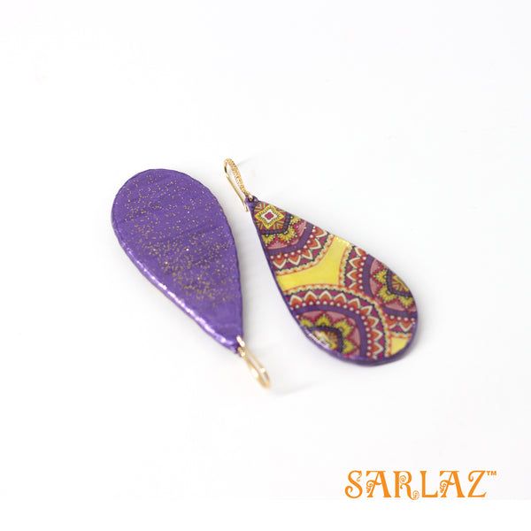 Fiala Yellow base Purple pattern Teardrop earrings — Pattern theme jewellery