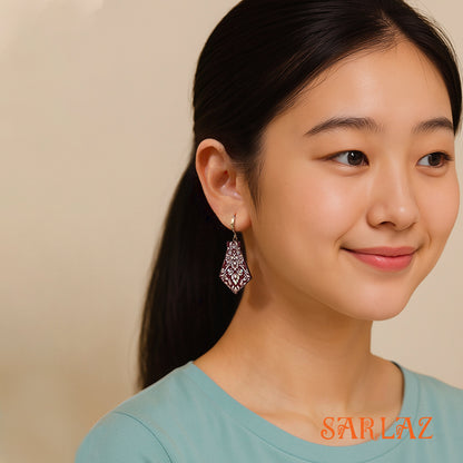 Garnet Bloom — Wood Earrings