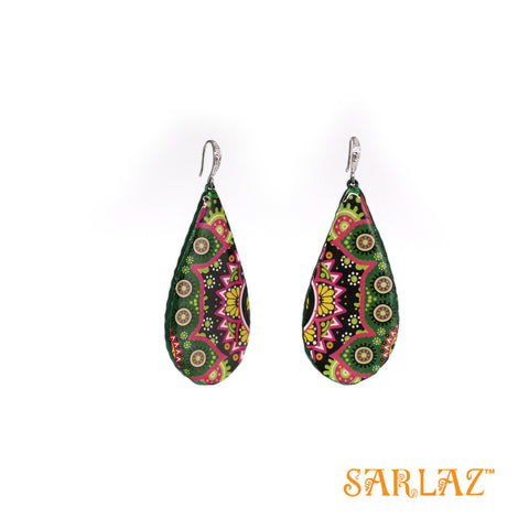 Harial black and green pattern earrings — Pattern theme jewellery