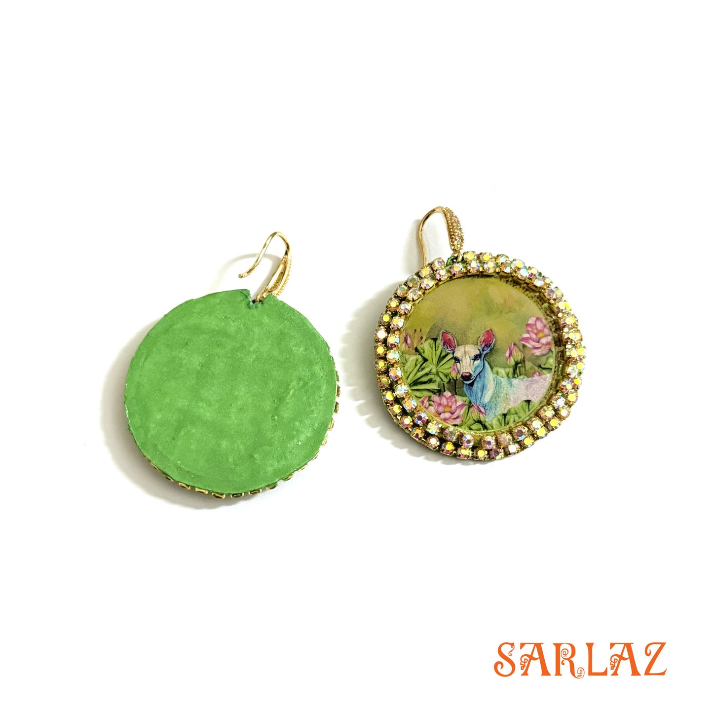Harina — Rhinestone Embellished Circle setting — Deer Art earrings