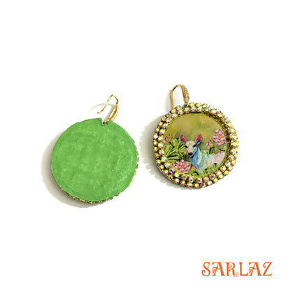 Harina — Rhinestone Embellished Circle setting — Deer Art earrings
