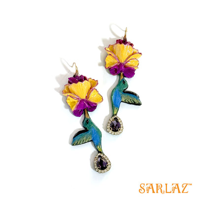 Nectar Grace Hummingbird Earrings — Nature Theme — Bird Statement earrings