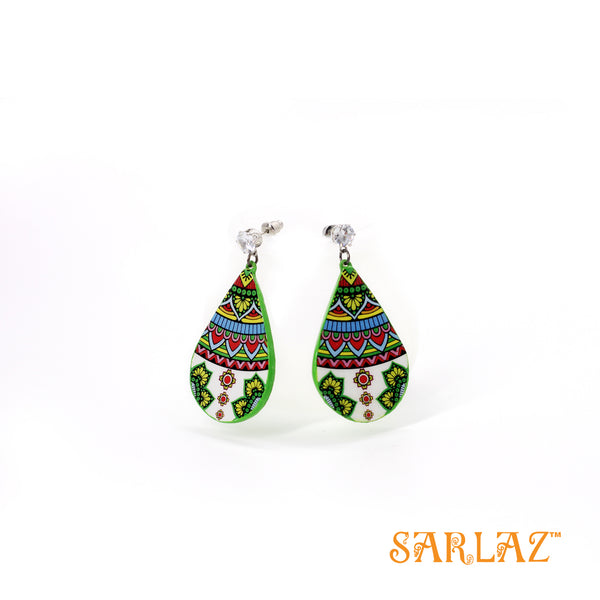Palash green ornament design earrings — Pattern theme jewellery — Affordable Luxury