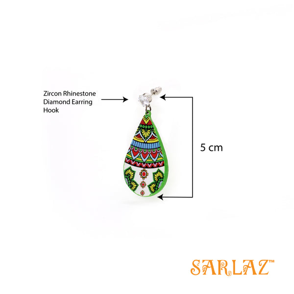 Palash green and white ornament design earrings — Pattern theme jewellery