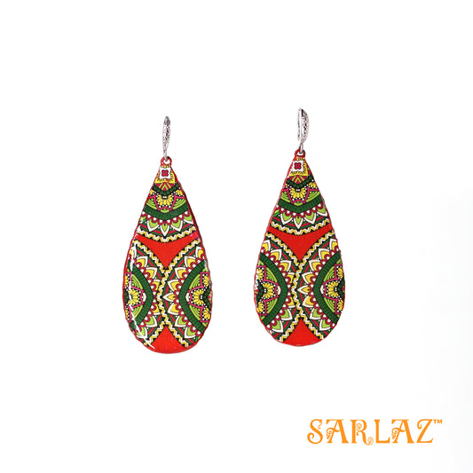 Renee Red Green wrap pattern Teardrop Earrings — Pattern theme jewellery