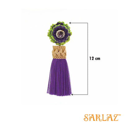 Zingy Purple Flower Statement Earrings - Tassel Earrings