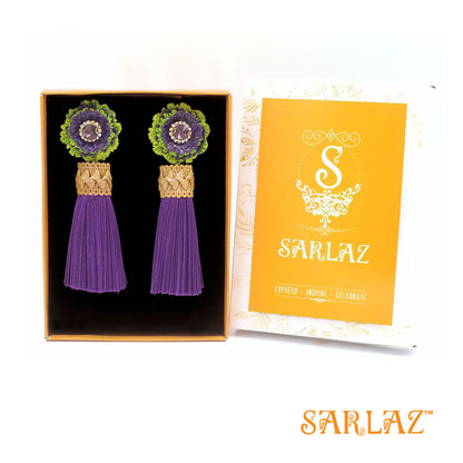 Zingy Purple Flower Statement Earrings - Tassel Earrings