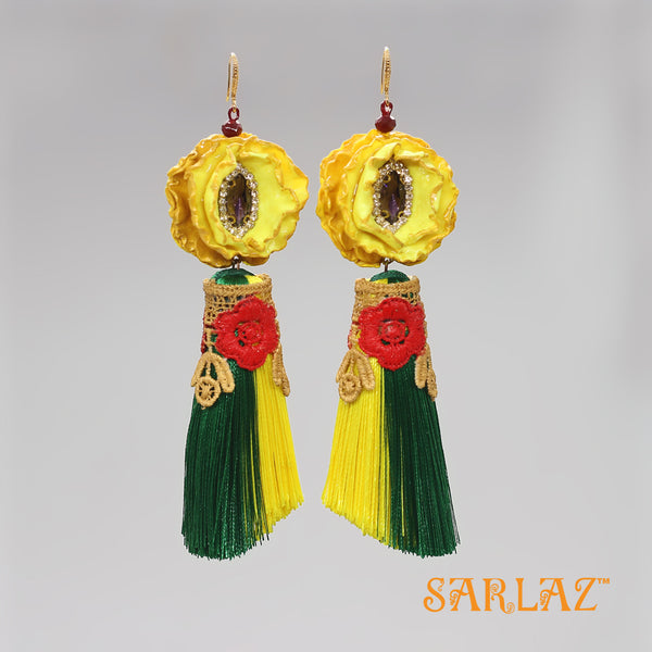 Briella Yellow Flower Statement Earrings-Tassel Earrings