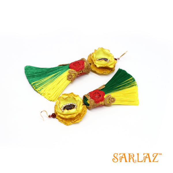 Briella Yellow Flower Statement Earrings-Tassel Earrings