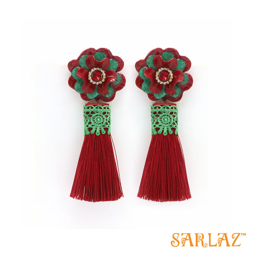 Enchanting Red Flower Statement Earrings - Tassel Earrings