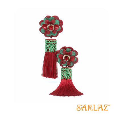 Enchanting Red Flower Statement Earrings - Tassel Earrings