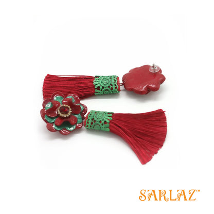 Enchanting Red Flower Statement Earrings - Tassel Earrings