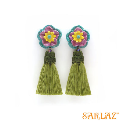 Vibrant Flower Statement Earrings-Tassel Earrings