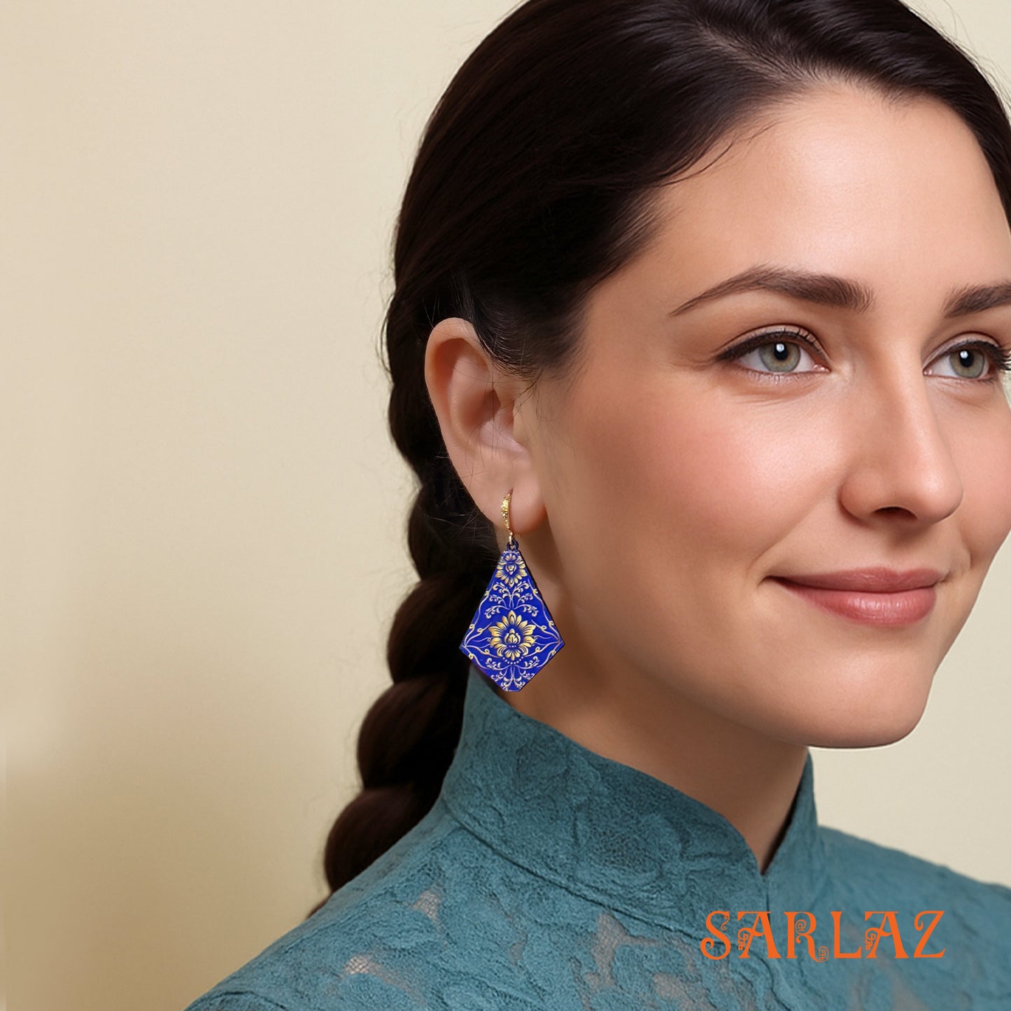 Sapphire Blossom — Wood Earrings