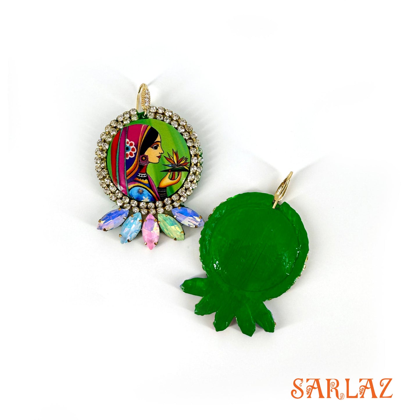 Verdant Wonder — Embellished Circle Frame — Woman Art Earrings