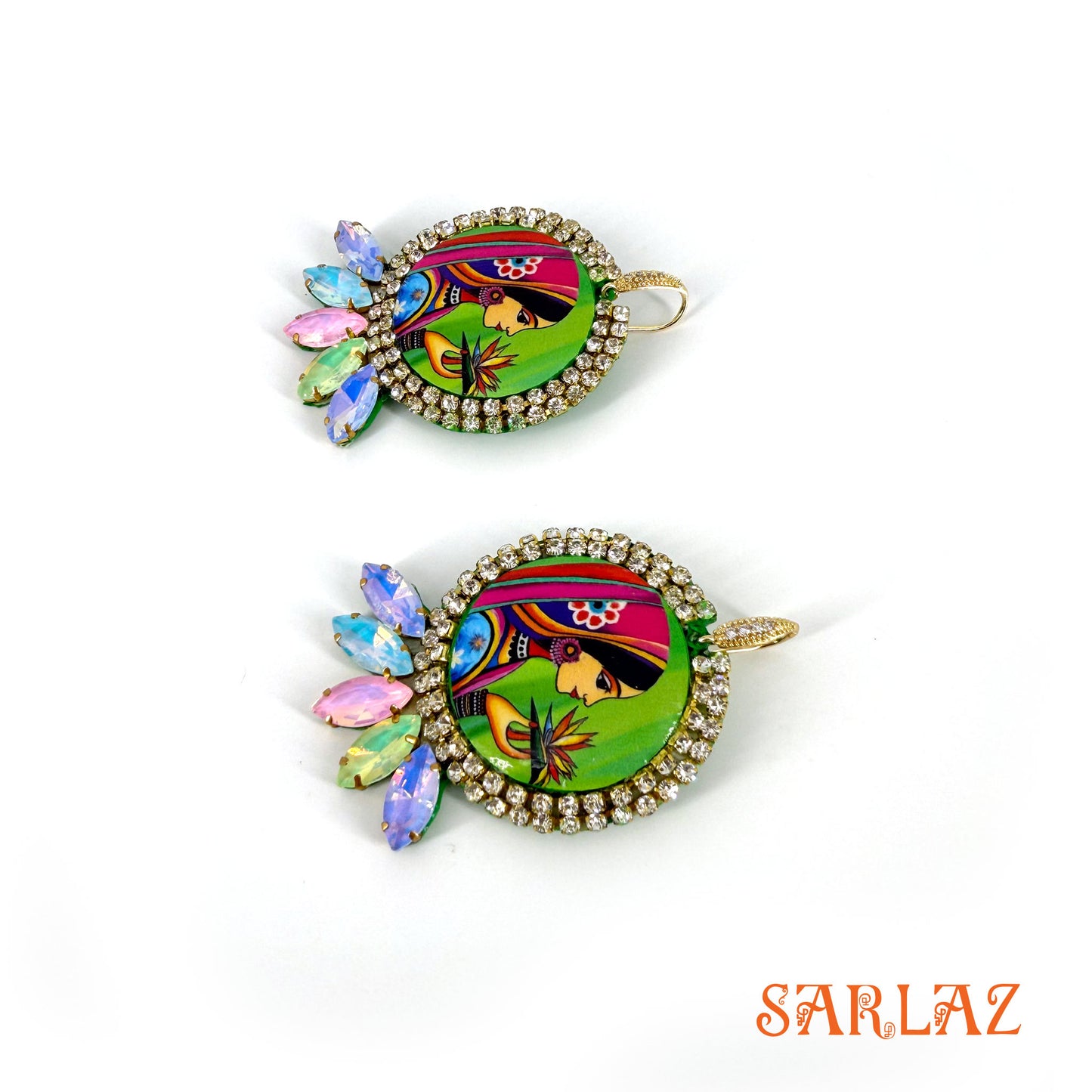 Verdant Wonder — Embellished Circle Frame — Woman Art Earrings