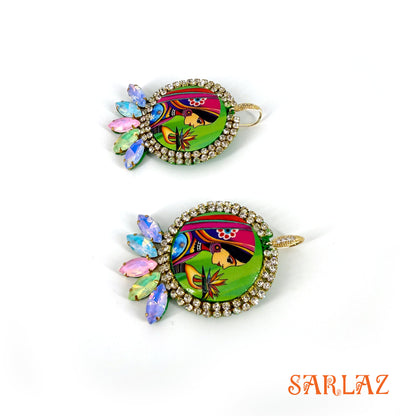 Verdant Wonder — Embellished Circle Frame — Woman Art Earrings