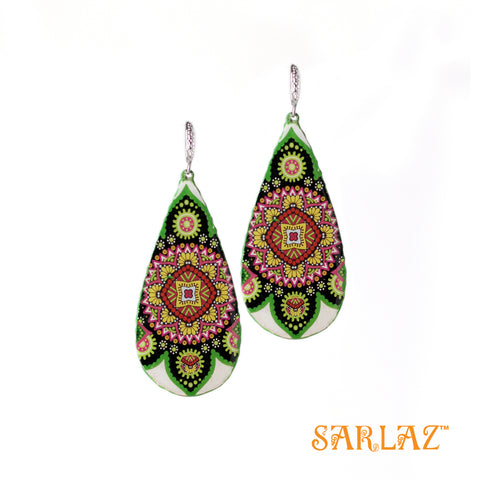 Winika white base green floral earrings — Pattern theme jewellery