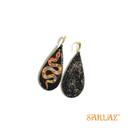 Enigma Serpent Black colourful  Earrings — Animal Theme Statement earrings — Heart to heart