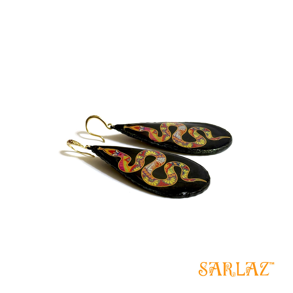 Enigma Serpent Black colourful  Earrings — Animal Theme Statement earrings — Heart to heart