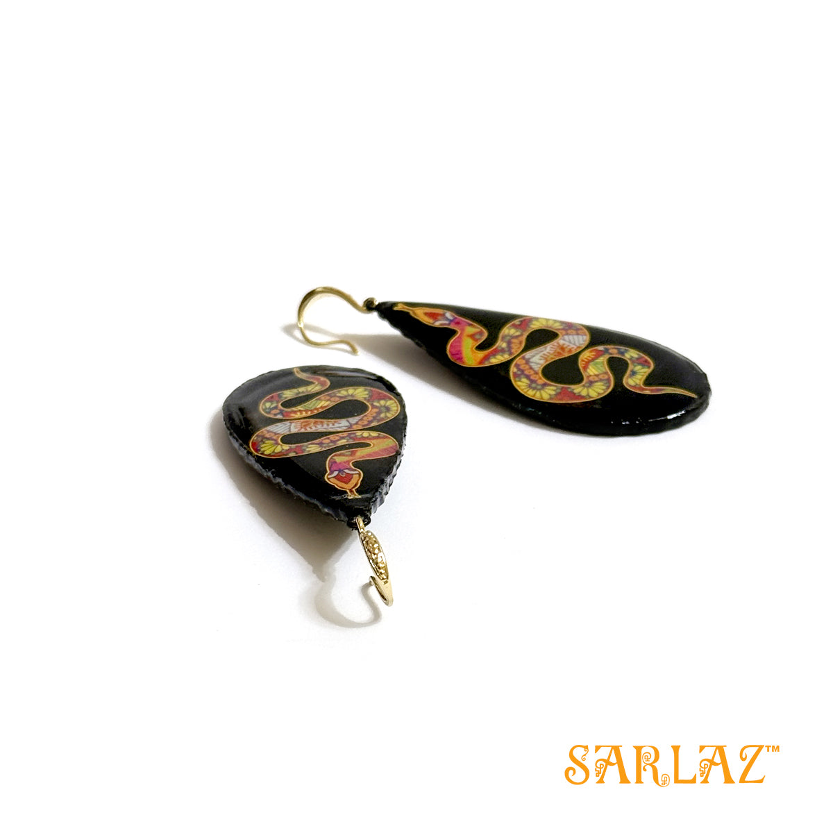 Enigma Serpent Black colourful  Earrings — Animal Theme Statement earrings — Heart to heart