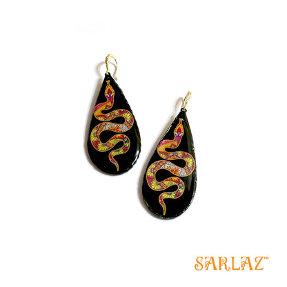 Enigma Serpent Black colourful  Earrings — Animal Theme Statement earrings — Heart to heart