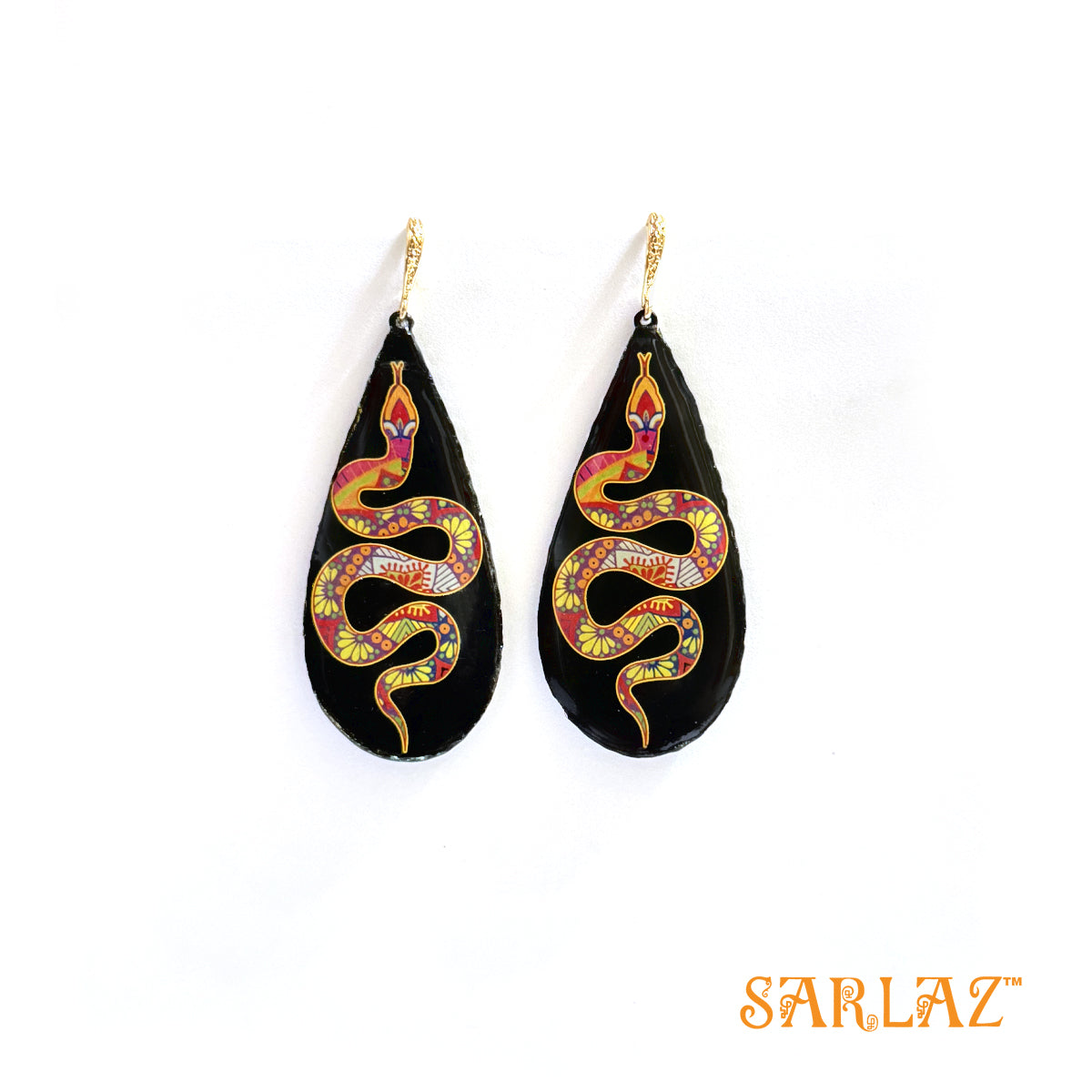 Enigma Serpent Black colourful  Earrings — Animal Theme Statement earrings — Heart to heart