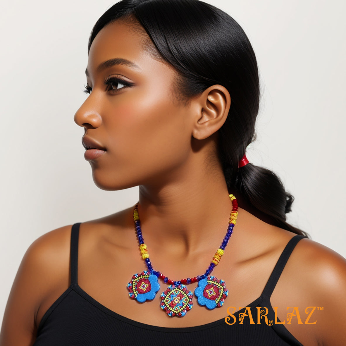 Blue and Red Solana necklace — Pattern theme jewellery