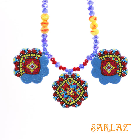 Blue and Red Solana necklace — Pattern theme jewellery