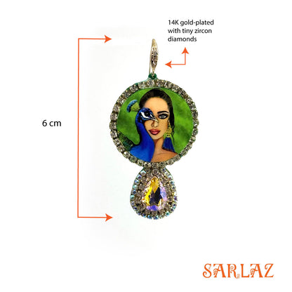 Gaze of Seranda — Round Gemstone Frame — Peacock Art Earrings