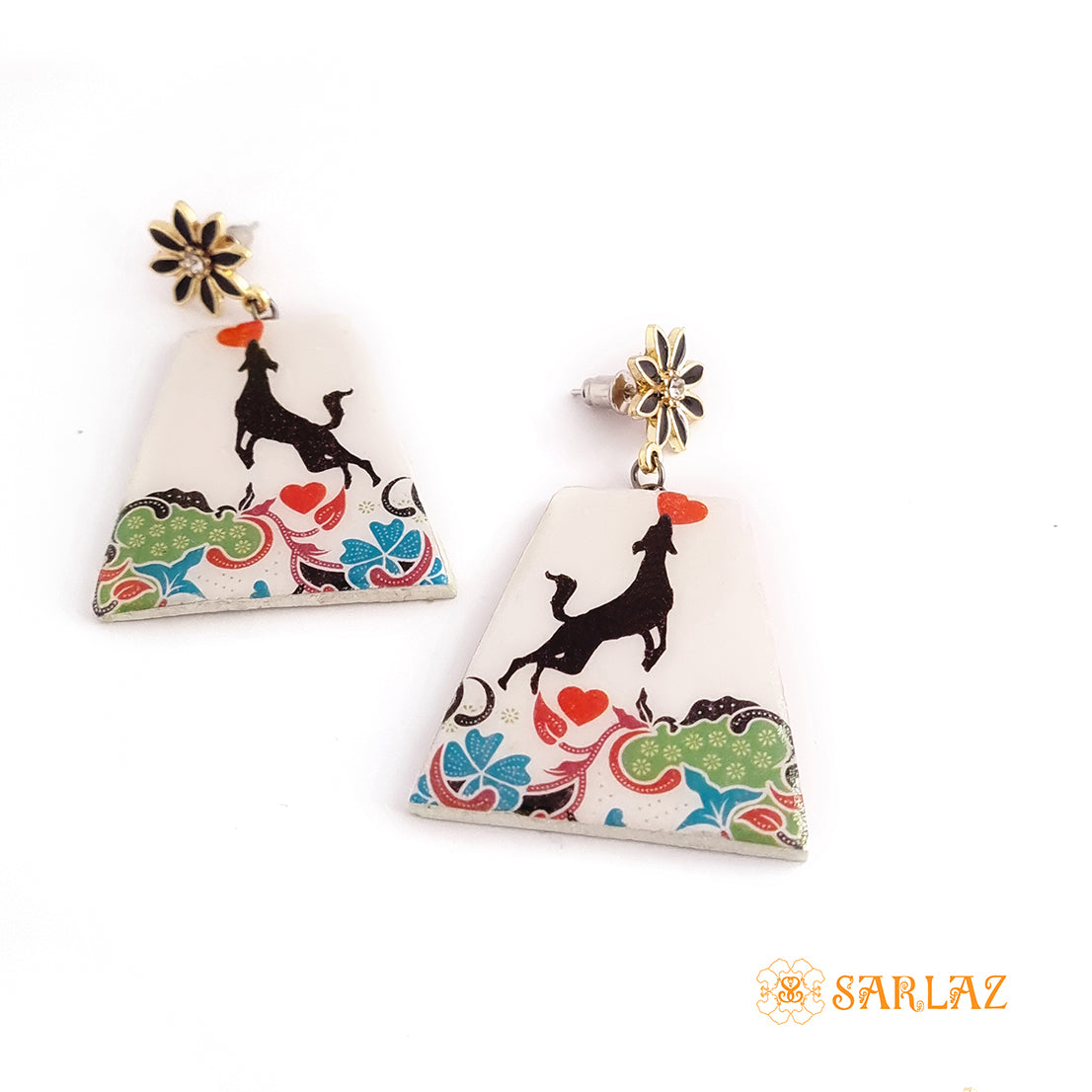 Grateful Heart — Trapezium Shape Art earrings — Heart to heart theme jewellery