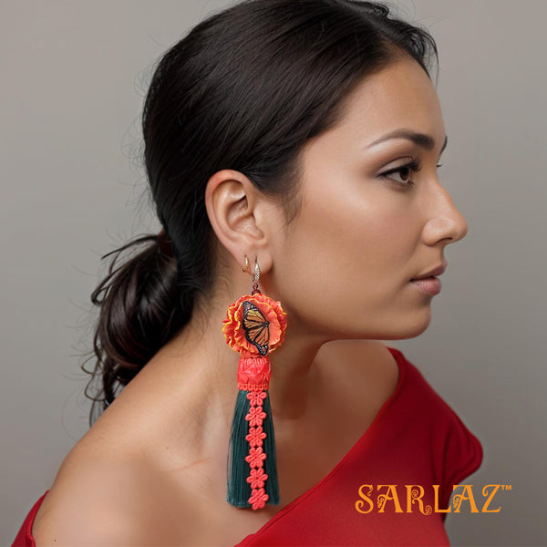 Maylea Flower Statement Earrings — Tassel Earrings — Butterfly earrings