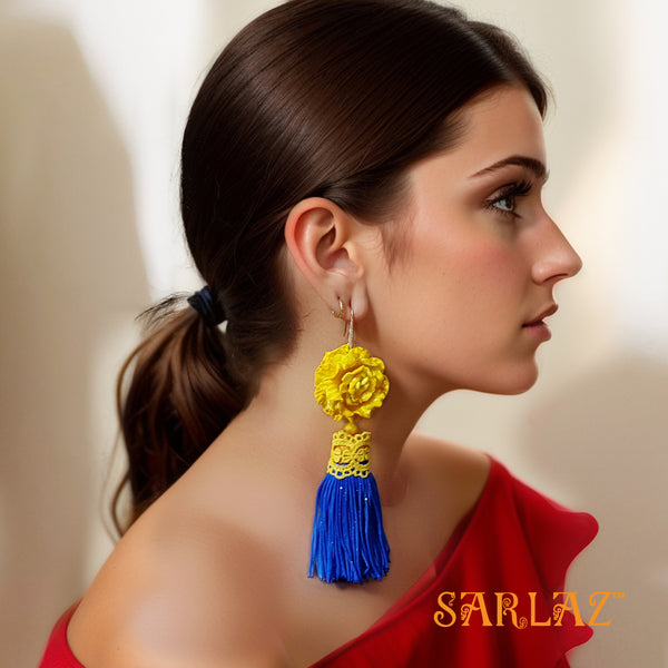 Mirella Flower Statement Earrings — Glitter Tassel Earrings